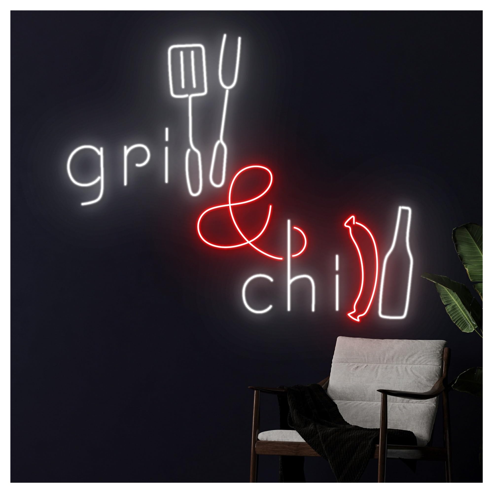 Decoración Lámparas Letrero De Neón Grill And Chill Con Luz LED Regulable Para Barbacoas, Fiestas, Restaurantes, Cervezas, Bares, Pubs Y Clubes, Decoración De Pared 55cm