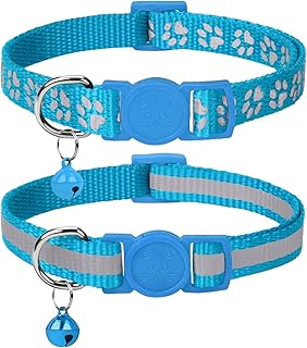 Taglory Reflektierend Katzenhalsband mit Sicherheitsverschluss und Glöckchen, 2-Stück Verstellbar Halsband Katze Kitten, 19-32cm Hellblau