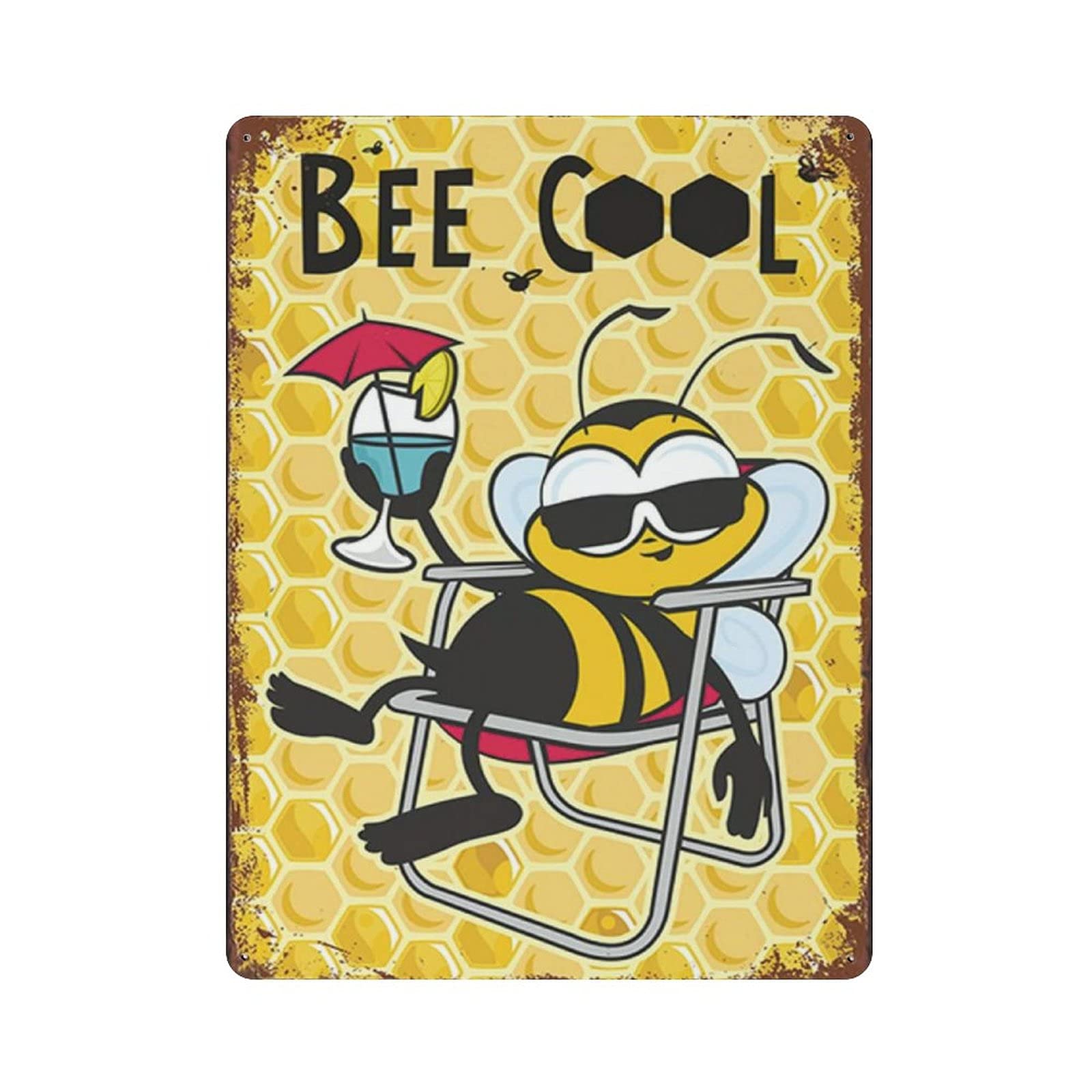 rayprint Bee Cool Metal Wall Poster Tin Sign Vintage Dinner Room Restaurant Cafe Shop Decor 16x12in (40x30cm)