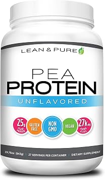 Lean & Pure Pea Protein Powder, Vegan, Low Carb, 25g of Protein, Non GMO, Gluten Free, 27 Servings, 843g