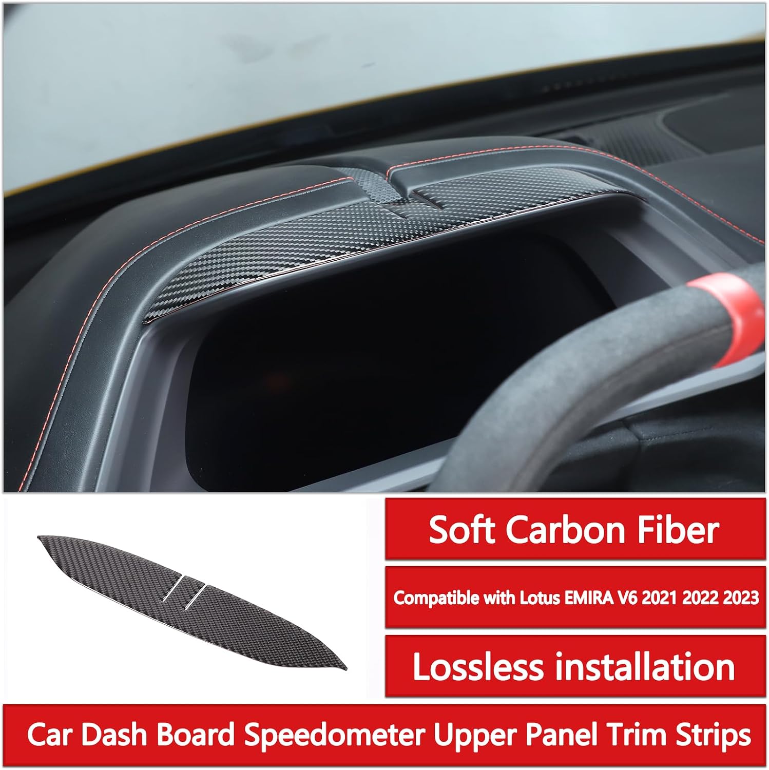 Dash Board Instrument Panel Trim Strips Compatible with Lotus Emira V6 2021-2023,Soft Carbon Fiber Driver's Dashboard Speedometer Upper Sticker Trim Accessories 1PCS (Black Carbon)