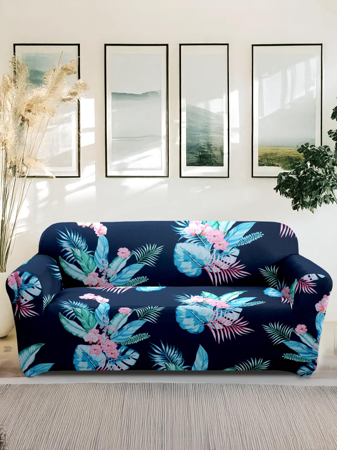 Amazon Brand - Solimo Polyester Stretchable Printed Floral Sofa Cover (3 Seater Sofa Cover, Blue)-image-13