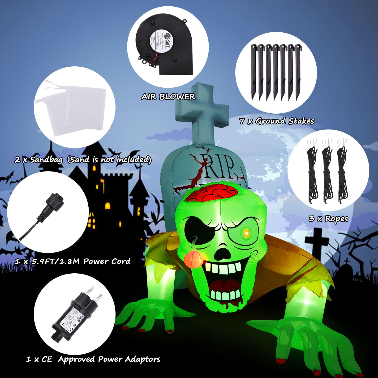 CAMULAND Fantasma Verde Rastrero Inflable 5.7 Pies para Halloween