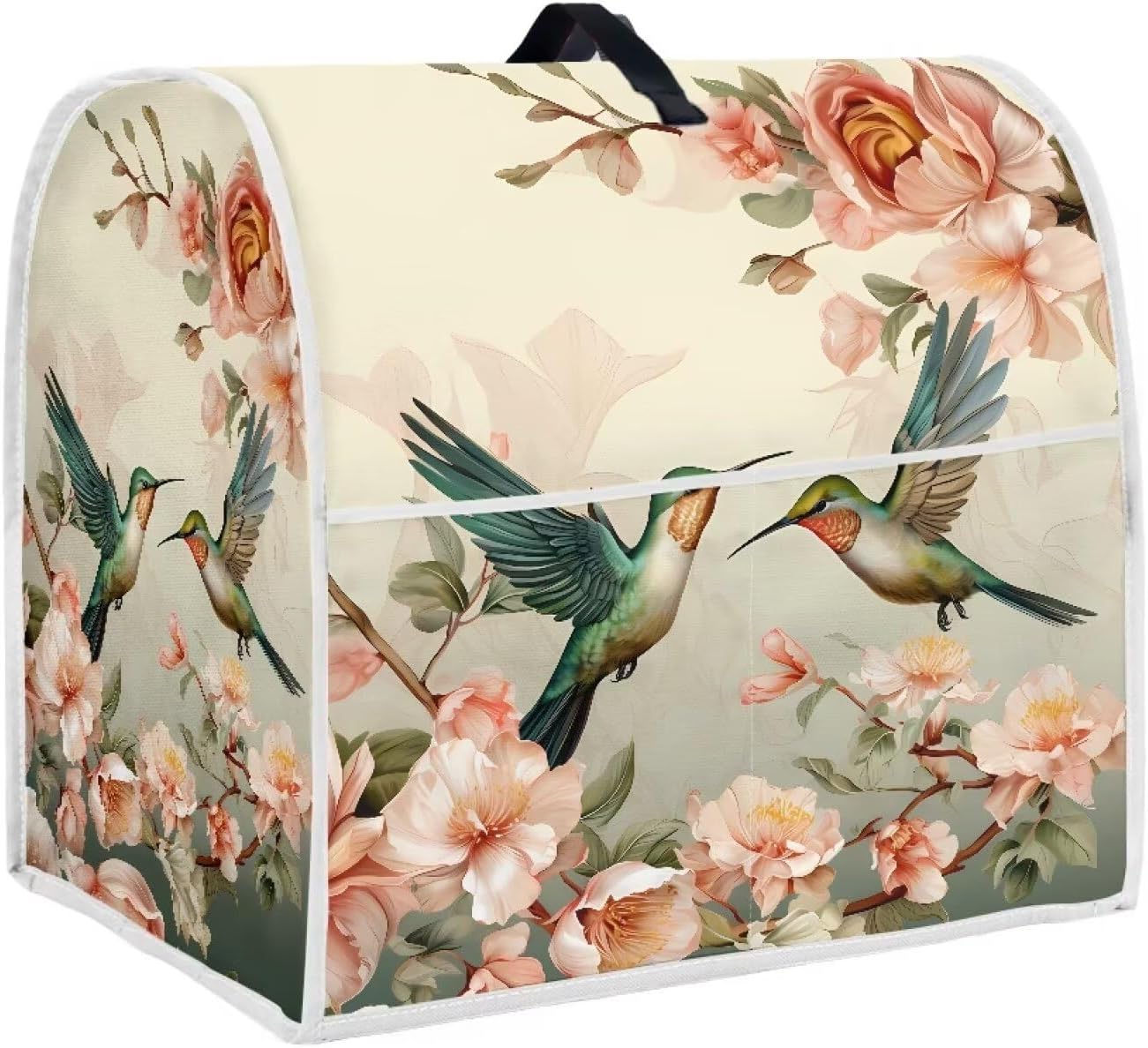 Floral Hummingbird Stand Mixer Compatible Cover, Dustproof Machine Washable Kitchen Appliance Cover with Top Handle and Pockets