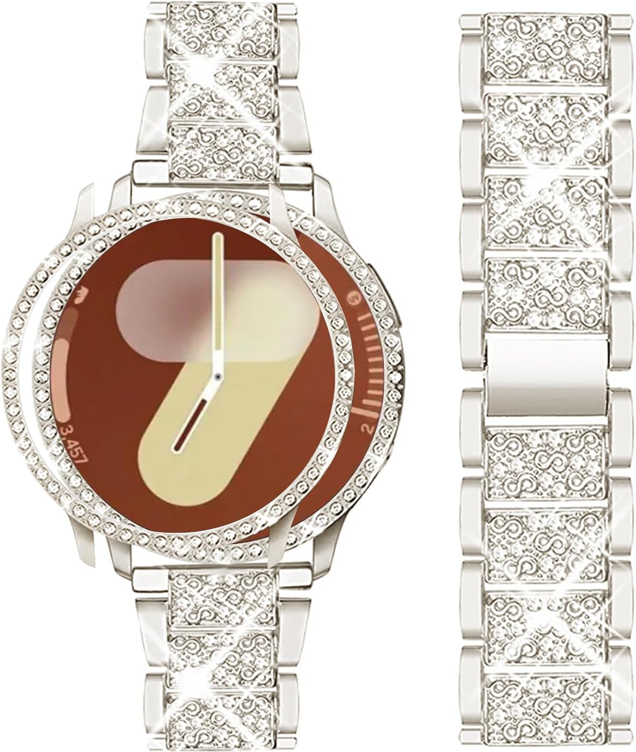 Mosonio Compatible with Samsung Galaxy Watch 8/7/6 Bands 40mm/44mm, 20mm Bling Metal Bands with Bling Protective Cover Case for Women, Shiny Watch Replacement Strap for Daily Wear