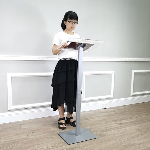 Miniatura 9 de FixtureDisplays® Podio acrílico para piso, poste de aluminio y base - transparente y plata 119741