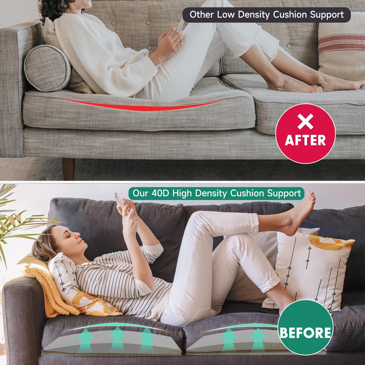 Couch Cushions Support for Sagging Seats, Curved 20" x 20" High-Density Foam Support Board for Under Cushions, Firm Sofa Seat Repair Insert for Sectionals, Loveseats & Chairs, Grey 3pcs