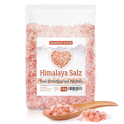 MeerBach & Rose Himalaya Salt, Pink Crystal Salt, 1 kg Coarse Grain for Salt Mill, Pink Salt, Bath Salt, Original from Punjab Pakistan