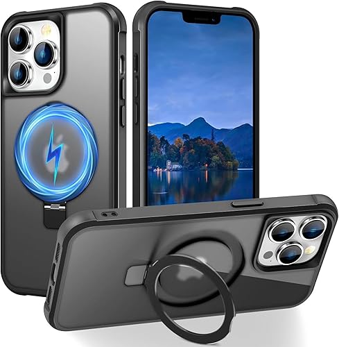 Miniatura 175 de Funda de grado militar compatible con iPhone 14 Plus de 6.7 pulgadas, con soporte magnético invisible tipo anillo, compatible con MagSafe y gran