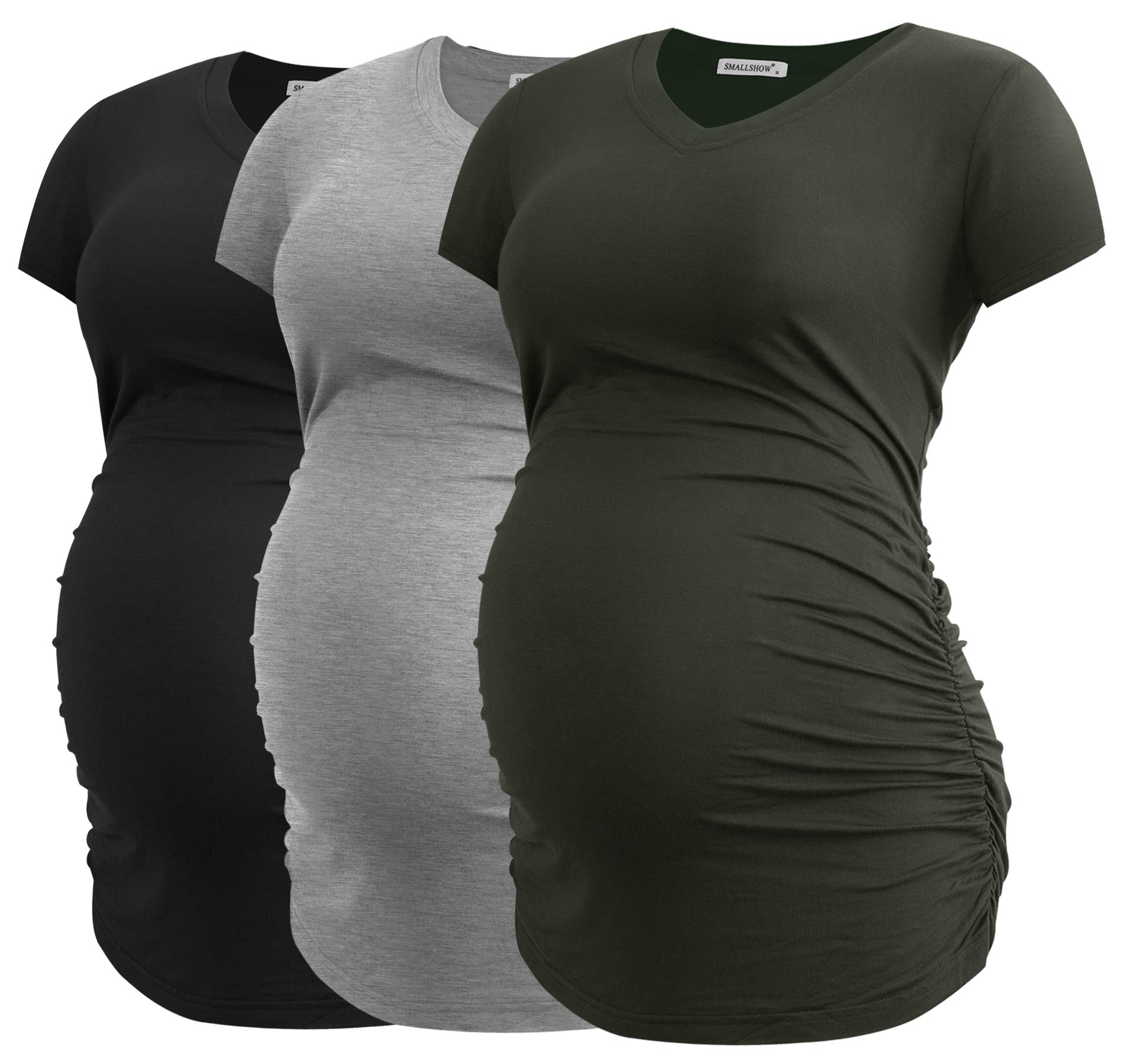 Smallshow Maternity Clothing Tops Side Ruched Pregnancy Clothes for Women 3-Pack — view 49