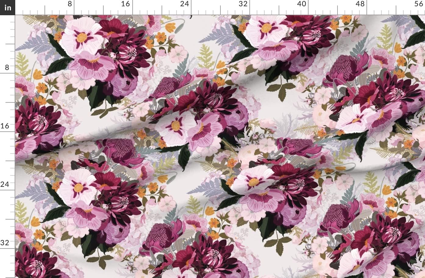 Spoonflower Fabric - Romantic Floral Purple Peonies Maximalist Chintz Wild Roses Summer Printed on Organic Cotton Sateen Fabric by The Yard - Sewing Quilting Apparel Home Decor