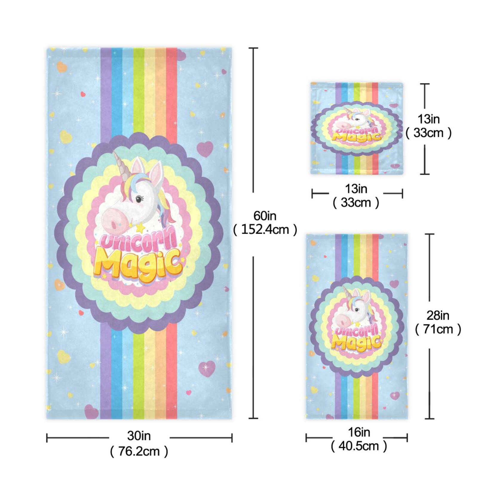 Arcoíris Unicornios Magia Lindas Juego de Toallas para Baño Playa 100% Algodón de Piscina Toalla (1 Toalla de Baño y 1 Toalla de Mano y 1 Paño de Lavado) para Nadar Hotel Niñas Niños Niños