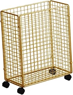 Mat Storage Basket Fitness Organizer Holder Metal Wire Basket with Wheels Foam Roller Rolling Cart Iron Material Suitable for Exercise Room, Gold