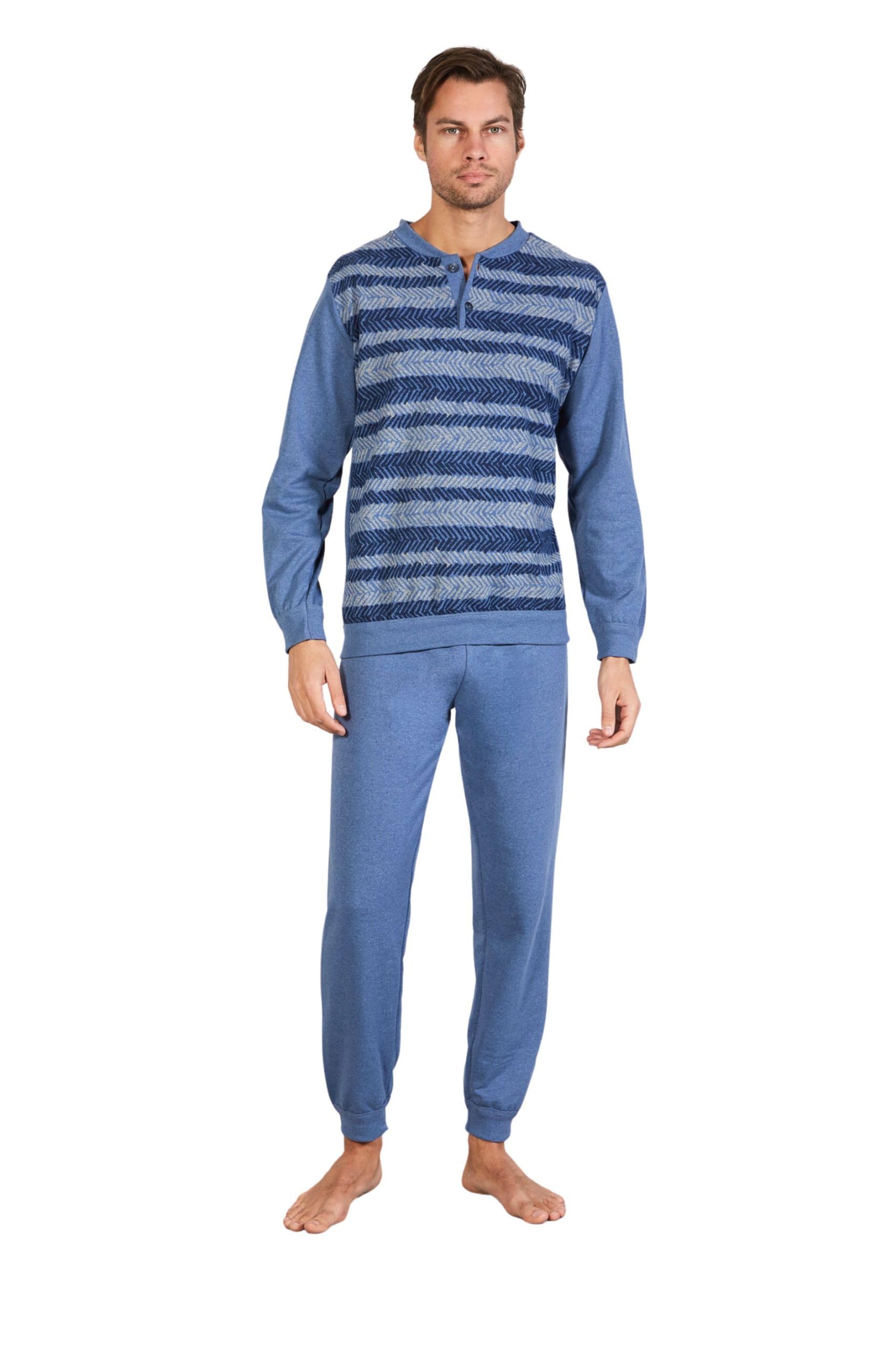 Leo Corsetteria Pigiama Uomo Invernale Serafino Jacquard Felpato Molto Caldo con Polsini SPIGA 6101-51MP