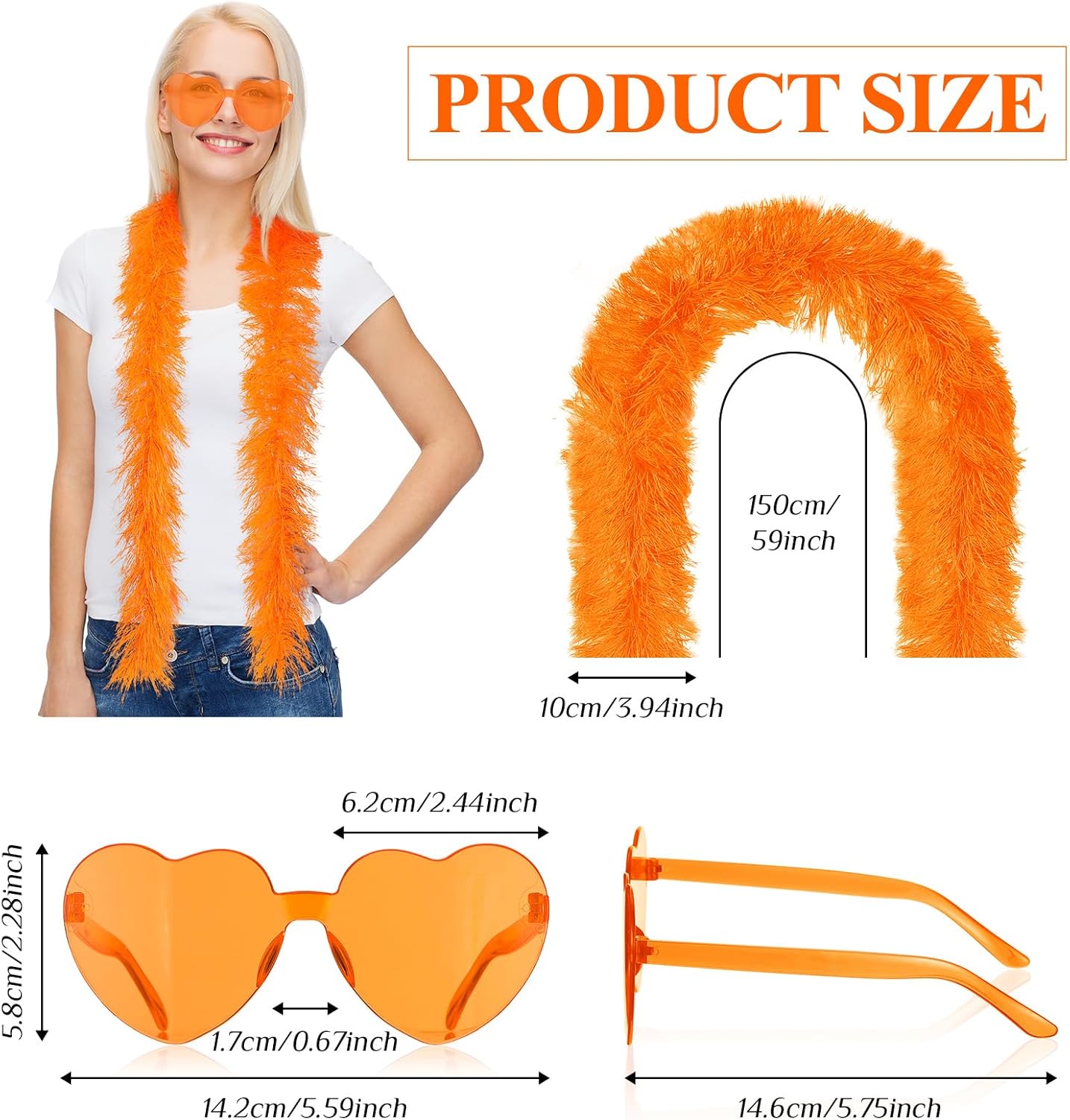 Panitay 5 Ft Feather Boas and Heart Sunglasses Set Artificial Fluffy Boas for Bachelorette Party Women Halloween