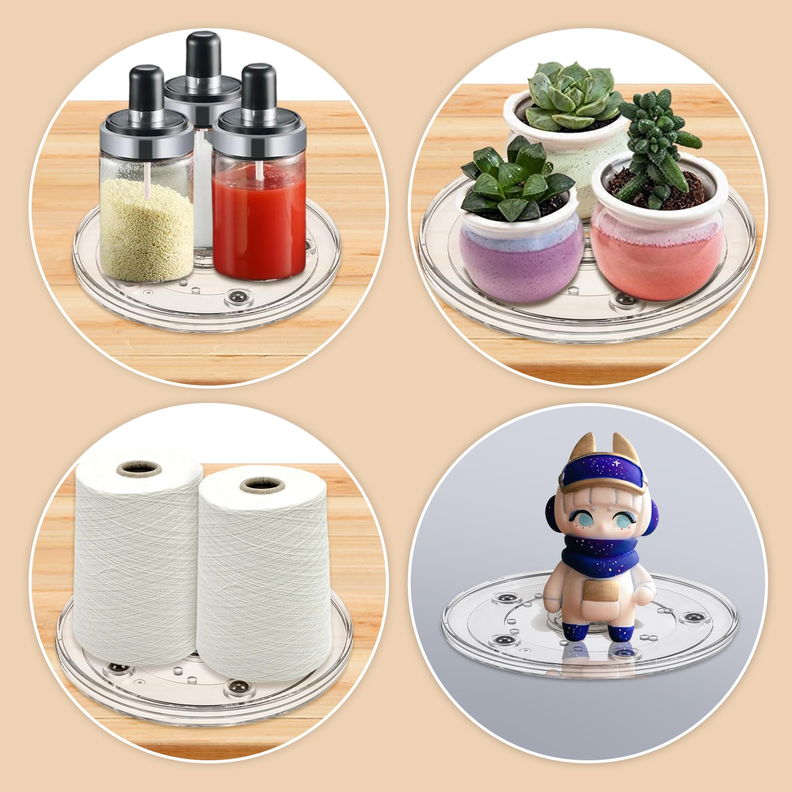 QUARKZMAN Lazy Susan Acryl Draaiplateau 9 Cm Helder - 360° Draaibaar Organizer Met Kogellagers