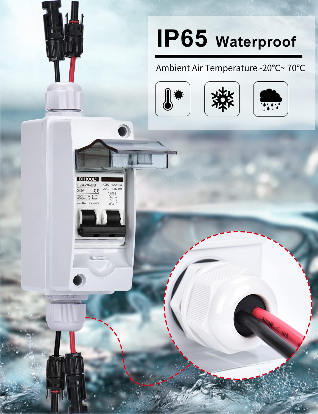 30 Amp 12V-400V DC Disconnect Switch | Miniature Circuit Breaker with IP65 Distribution Box for Solar Panels | DC AC 110V 240V Plug-and-Play MCB: Tools & Home Improvement