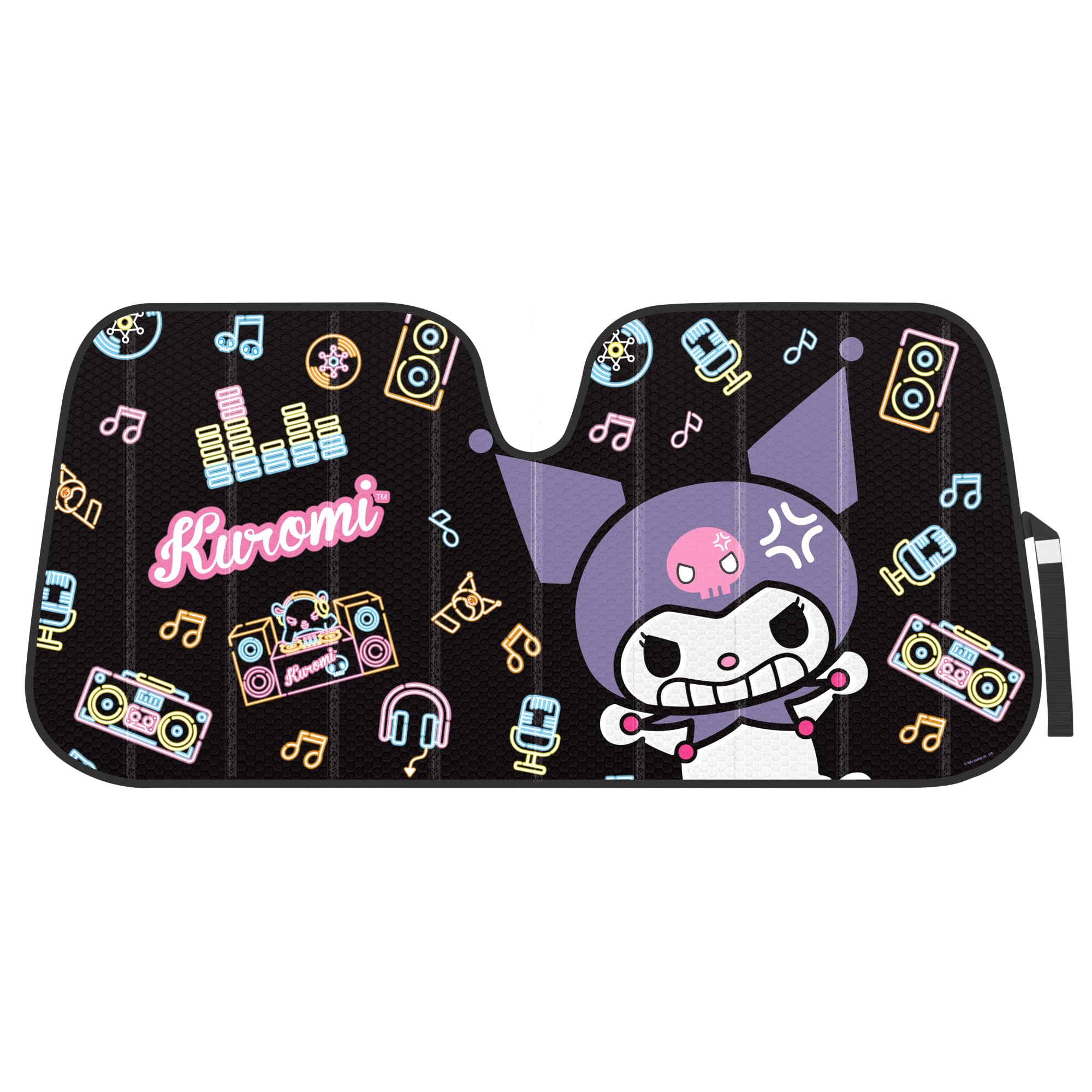 Kuromi Car Windshield Sun Shade, Official Sanrio Sun Shade for Car Window, Cute Sun Shade for Windshield, Kuromi Accessories for Women (Neon Party) Neon Party Kuromi