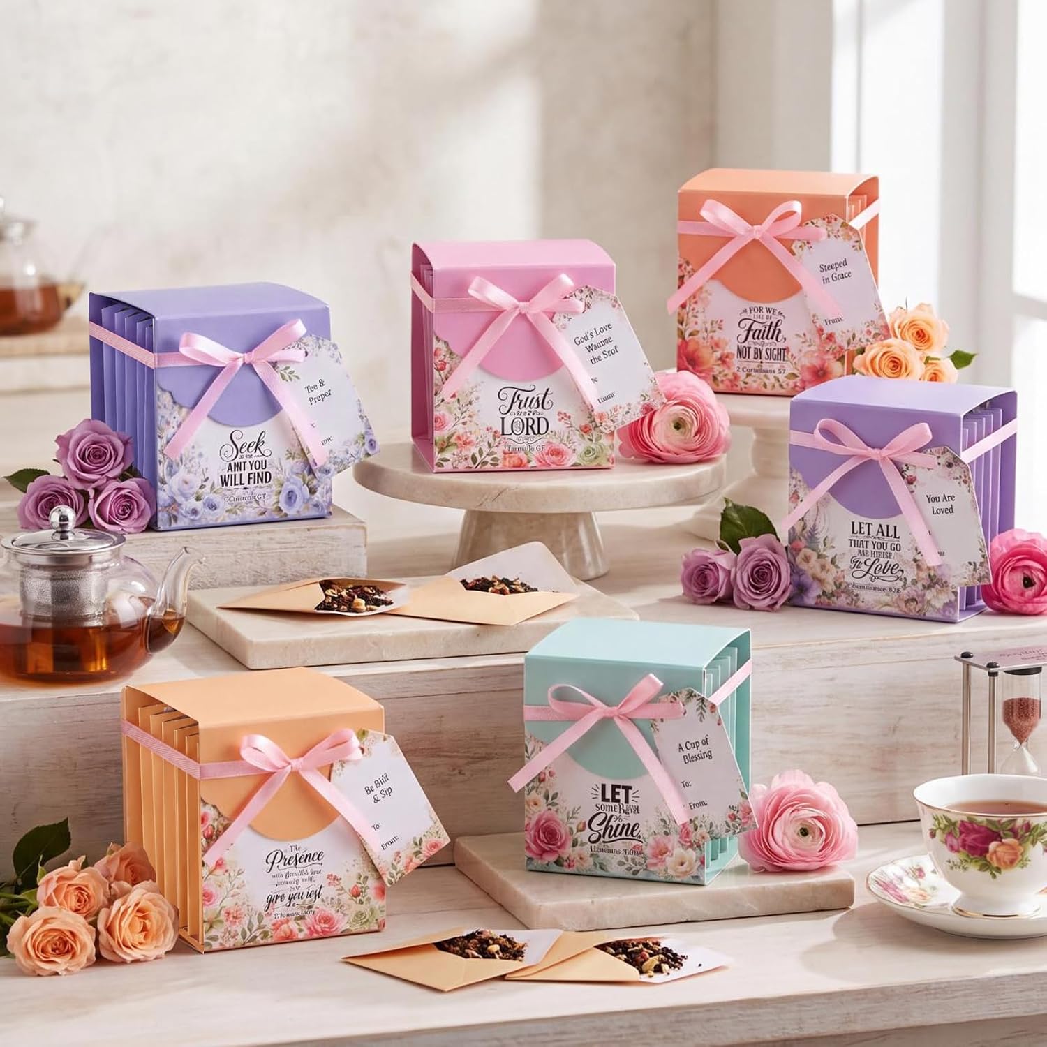 Crtiin 12 Set Religious Tea Bag Gift Box Christian Tea Pouch, Christian