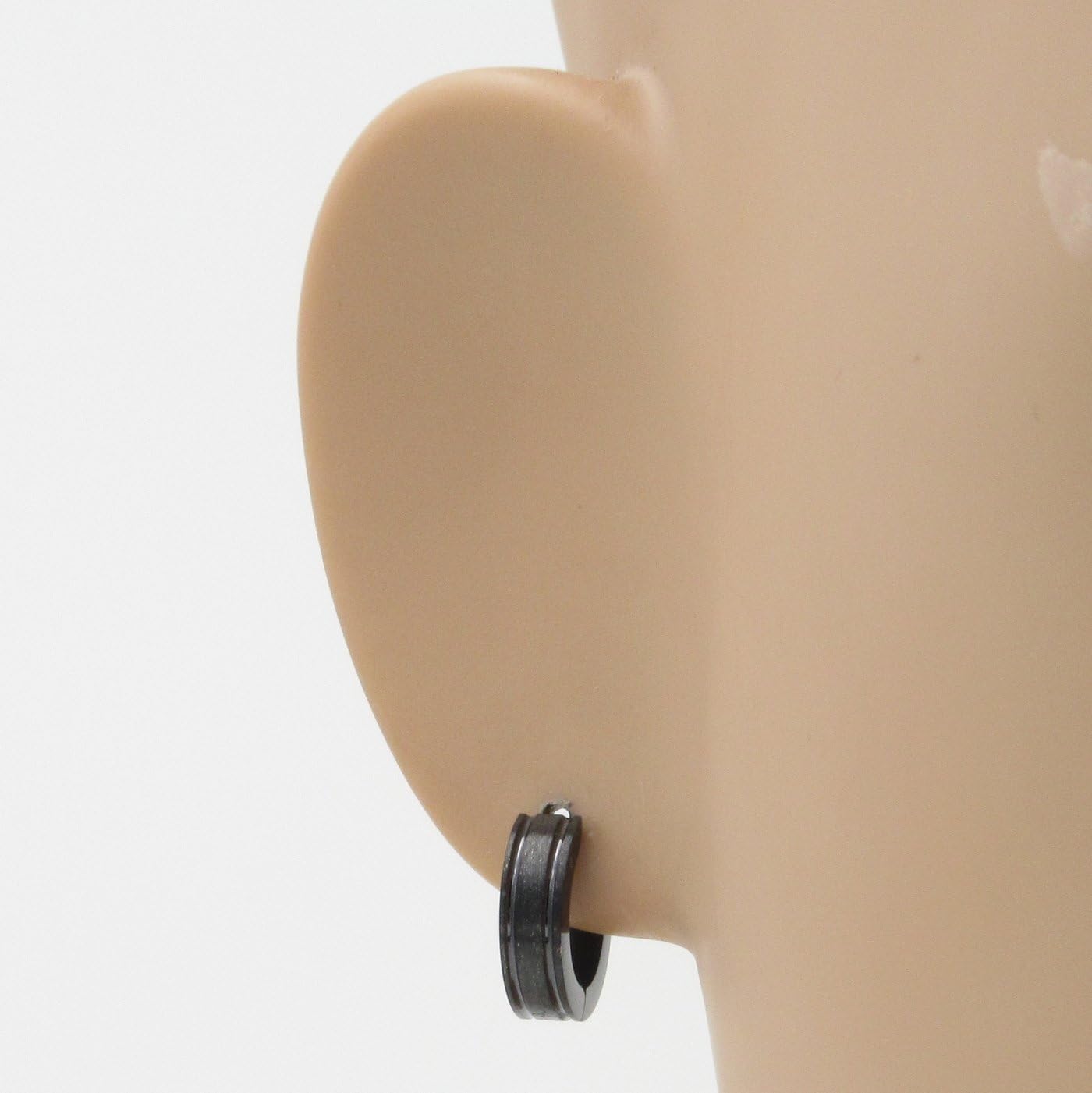 Pair Stainless Steel Carved Stripes Huggy Hoop Earrings 4mm Black Silver-tone Gold-tone Color - Image 2