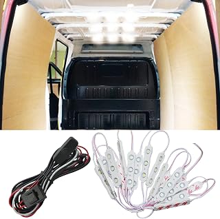 Ampper 12V 60 LEDs Interior Van Light Kits, LED Ceiling Lights with Simplified Harness Switch Fuse for Van RV Boats Caravans Trailers VW LWB and More (20 Modules, White)
