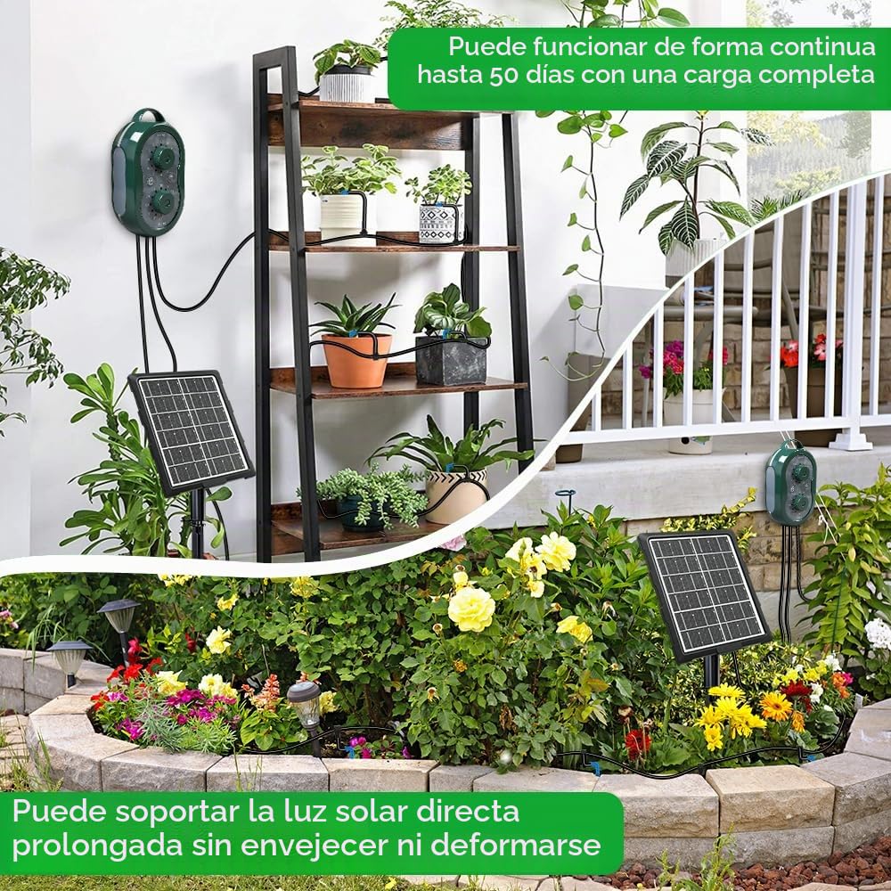 Riego Solar, Riego Automatico Macetas, Sistema De Riego Solar Para Jardín, Sistema De Con 132 Modos De Temporizador Y Manguera De 15 M, Para Jardín, Balcón Y Plantas En Maceta Al Aire Libre