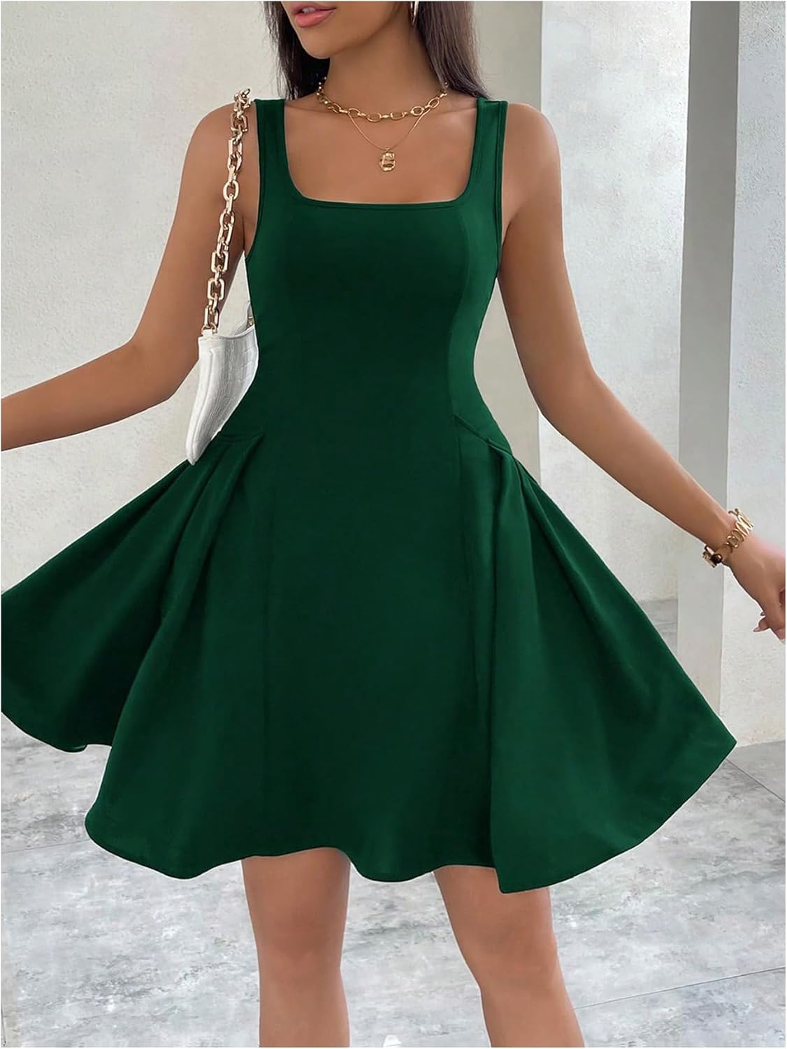 SOLY HUX Women's Summer Dress Square Neck Sleeveless A Line Flared Flowy Short Dresses - Image 5