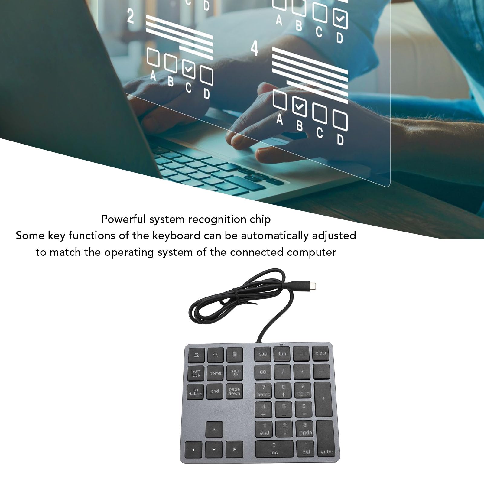 Tastierino Numerico Cablato Tastiera Esterna Sottile per Laptop e PC Desktop 34 Tasti Hub di Input Dati Efficiente USB C