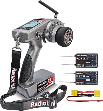 Radiolink RC6GS V3 7CH RC Transmitter with 2 R7FG Gyro Waterproof Receiver, FHSS 2.4 GHz Radio Control Prop Set, 30 Model Storage, Voltage Telemetry, 196.4 ft 600 m Long Range Control, Compatible