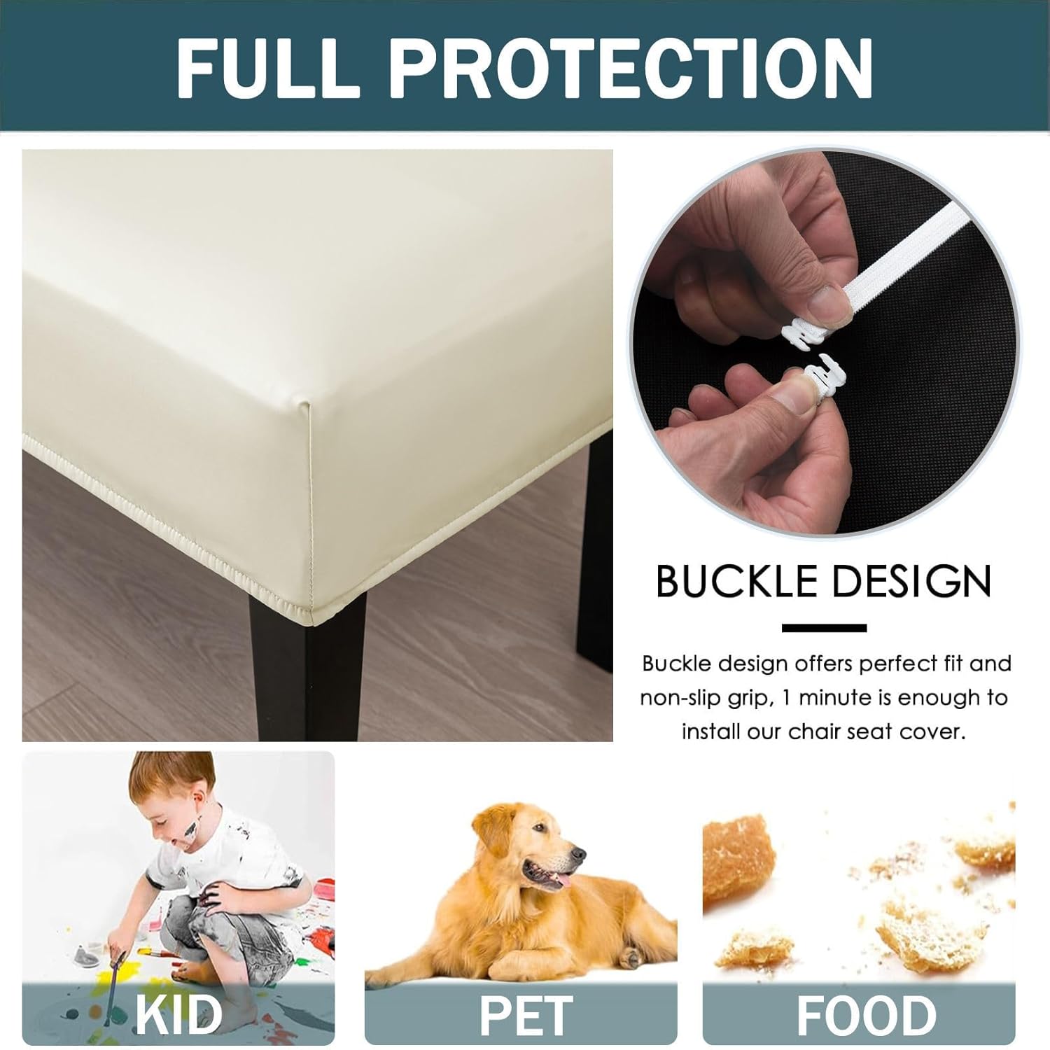 PU Leather Dining Bench Cover, Waterproof Stretch Upholstered Bench Slipcover Rectangle for Kitchen Spill Proof Stain Resistant Bench Seat Protector Cover Washable-Cream-Large