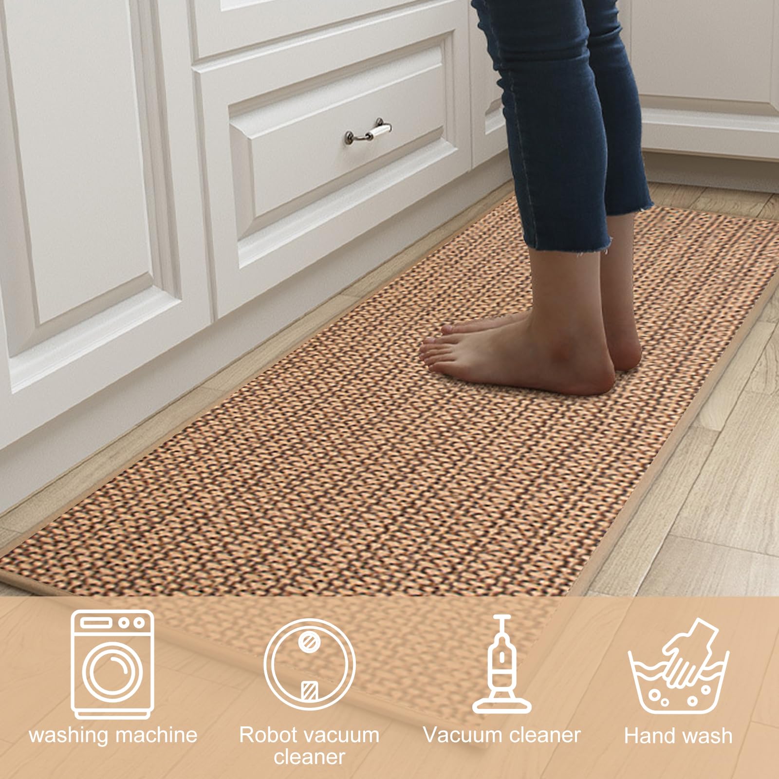 Tappeto da cucina lavabile antiscivolo 43,5×180cm: Tappeto corridoio in tessuto rapido, tappeto corridoio assorbente, corridori da cucina tessuti effetto sisal per ingresso, cucina, soggiorno