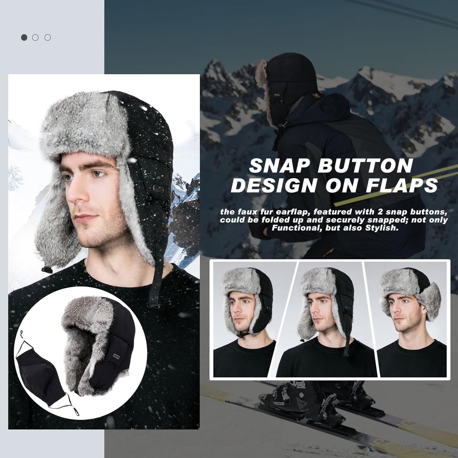 TOP-EX Oversize XXL XXXL Mens 100% Rabbit Fur Waterproof Trapper Hunting Trooper Winter Ushanka Russian Skiing Hat - Image 3