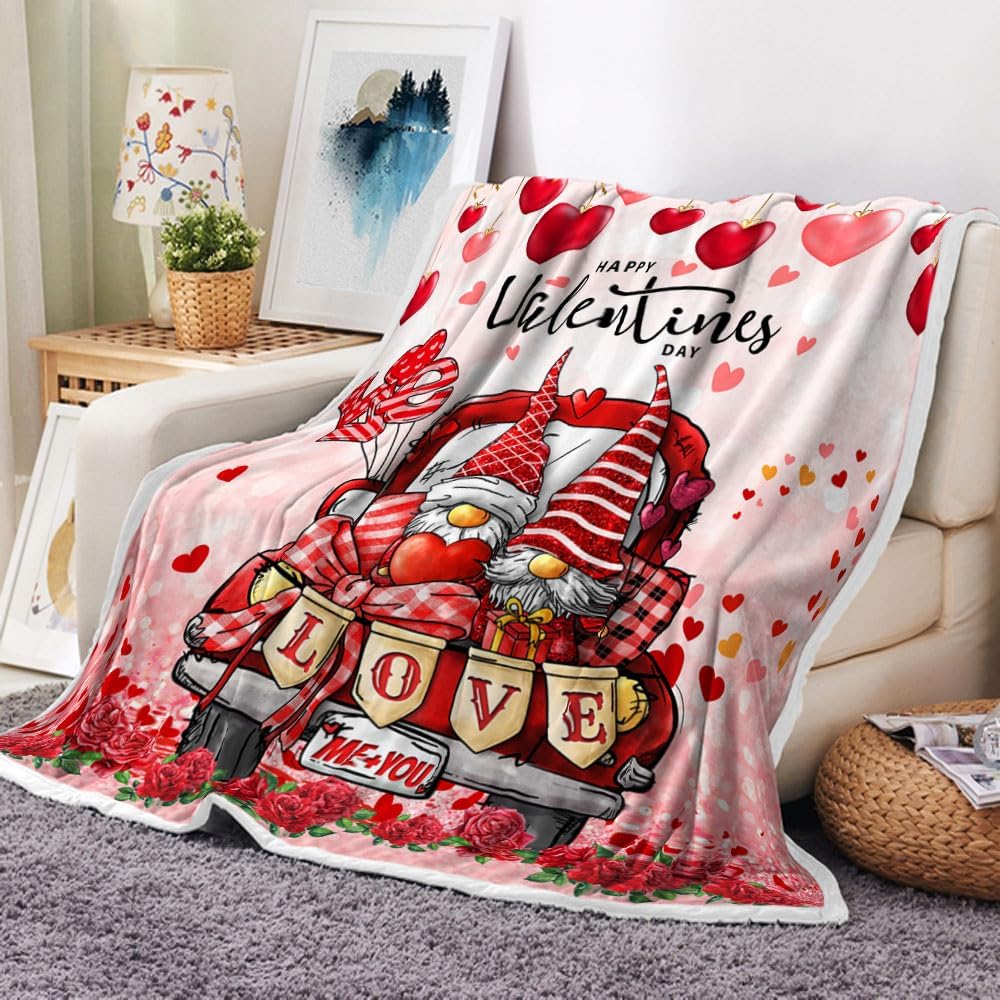 Valentine Throw Blanket for Women Girls' Gifts,Flannel Soft Cozy Valentines Decorations for Home, Cute Sweet Love Gnomes Design for Bedding Sofa and Travel Decor, Romantic Throws for Couch Bed Wedding