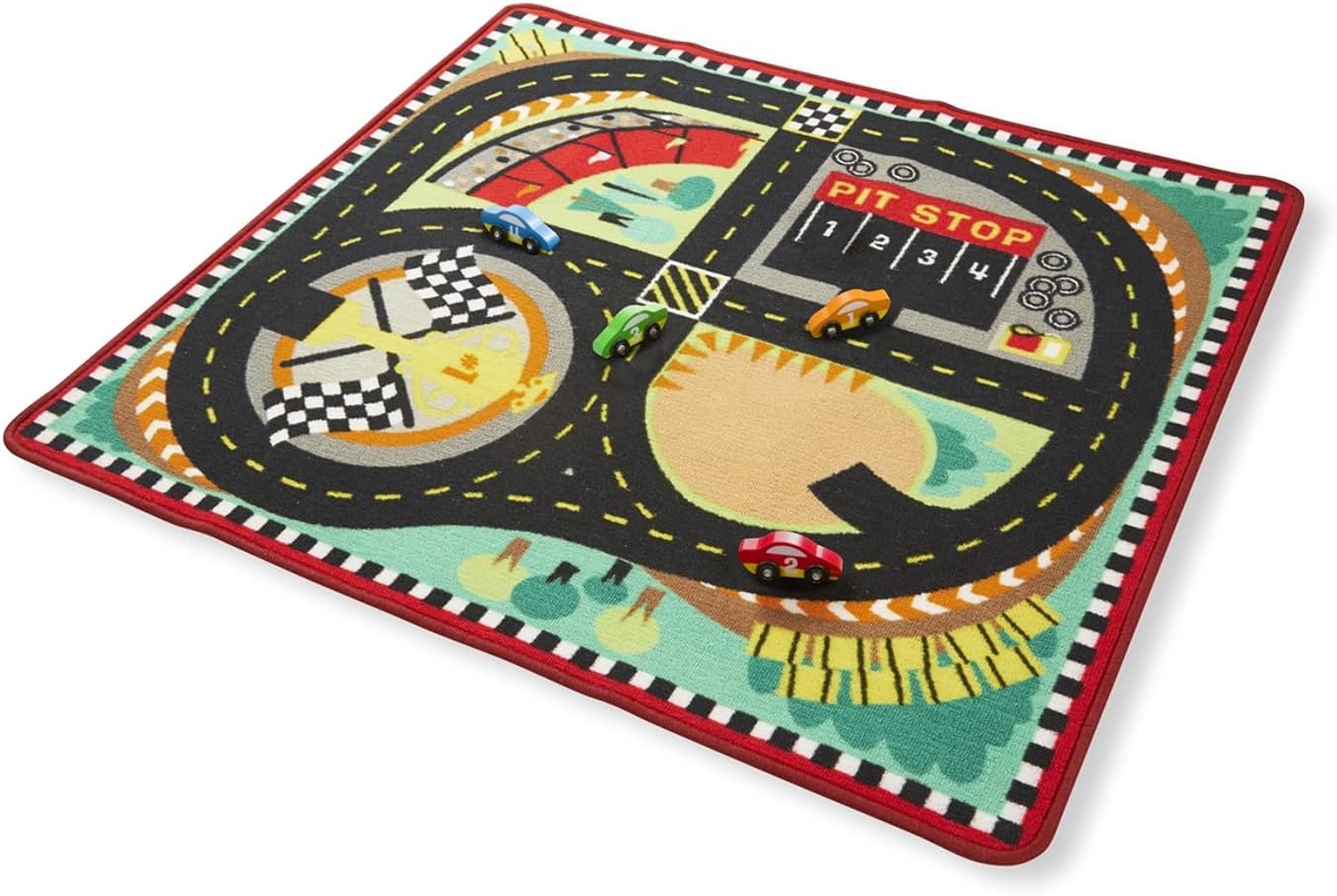 Melissa & Doug Round The Speedway Race Track Rug with 4 Race Cars (39 x 36 inches)