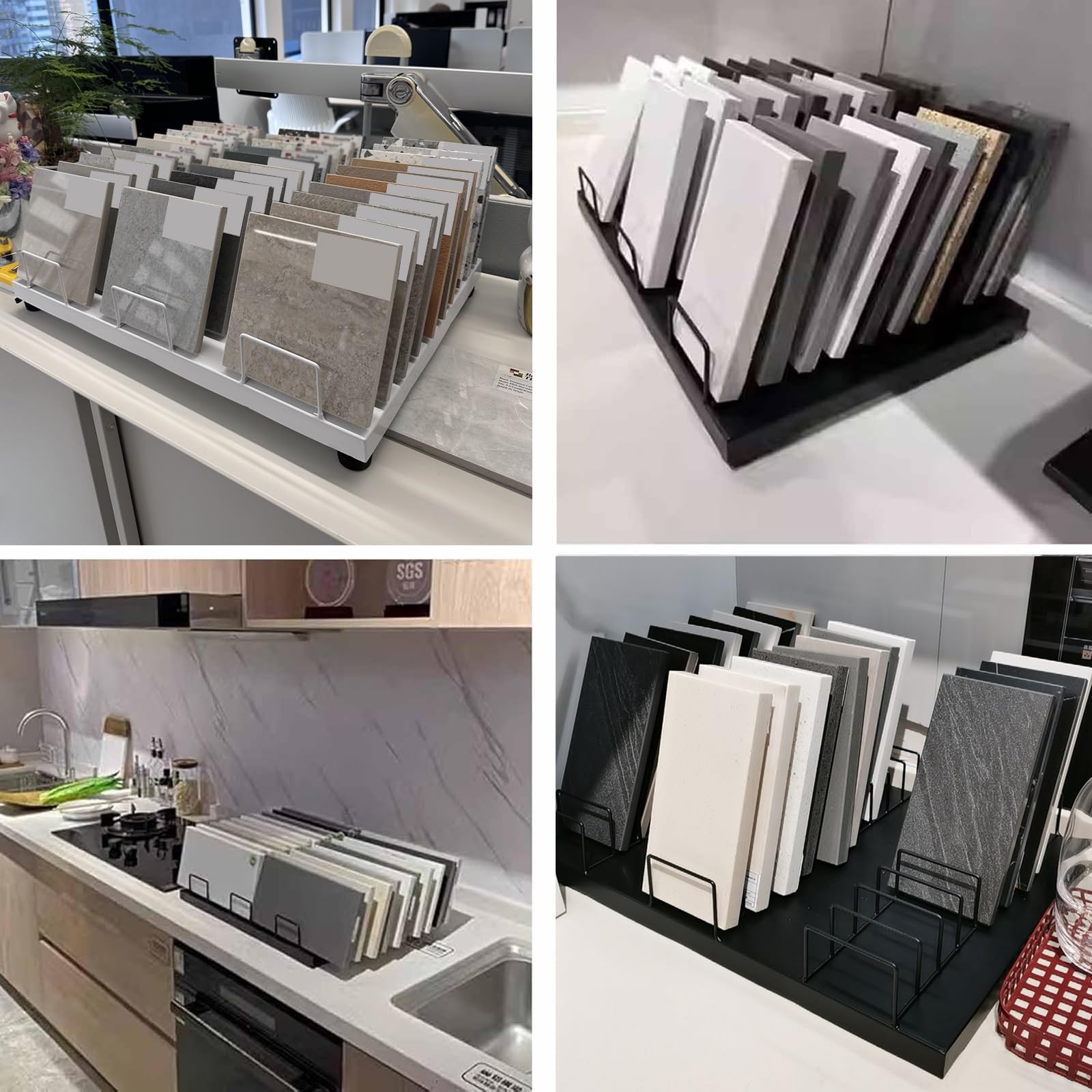 Expositor de muestras de Azulejos Dorado de Gran Capacidad. Estante Organizador con Ranuras para Plantillas de Vidrio y muestras de Suelo a Granel, Ideal para Salas de exposiciones (50 cm).