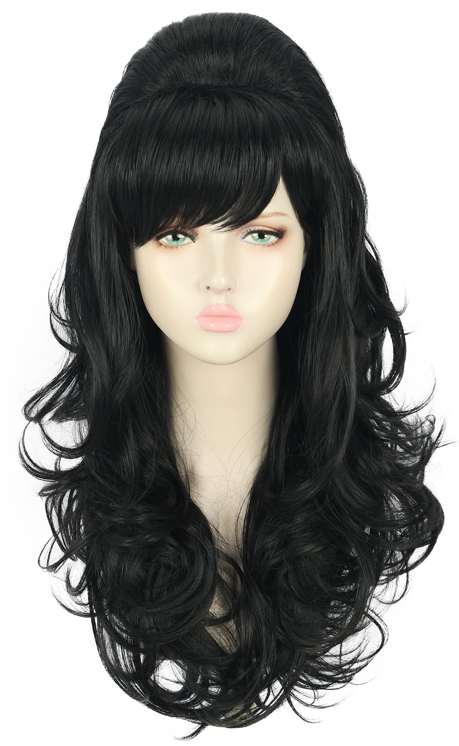 yuehongLong Black Wavy Women Wig Big Bouffant Beehive 60s 70s Cosplay Costume Wig Resistant Synthetic Fibers Fluffy Durable Soft Hair
