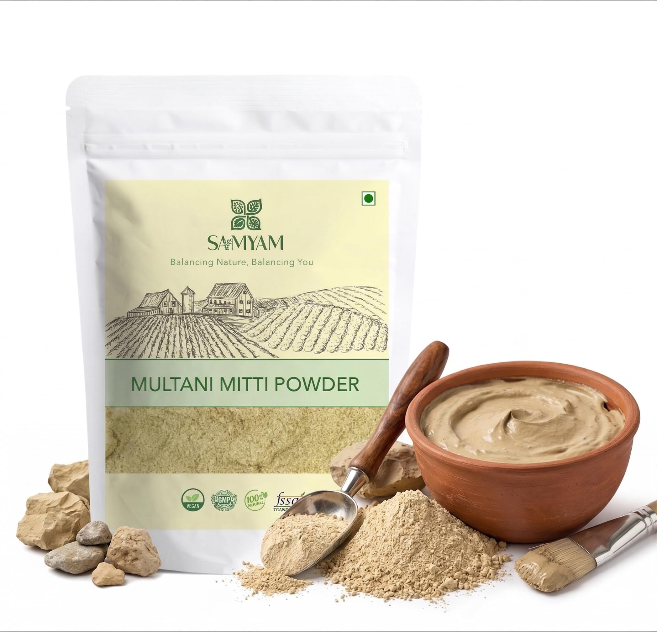 SAMYAM Polvere detergente per il viso Multani Mitti - 1 kg | Terra di Fuller, argilla bentonitica, argilla curativa indiana
