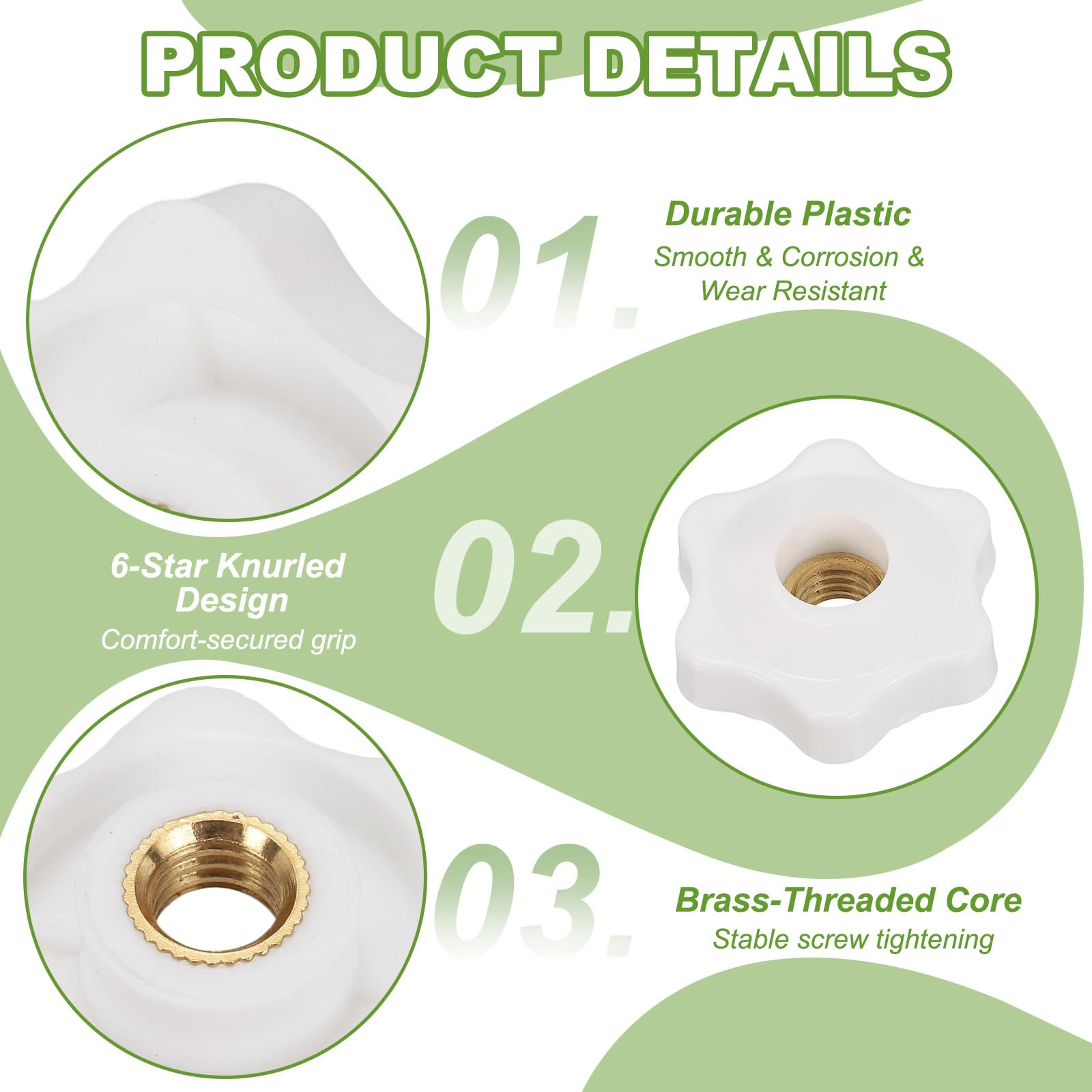 YELARXI Clamping Nuts Knob Plastic Screw-On Brass Star Knobs Knurled M8 Female Threaded Hexagon Head - Image 3