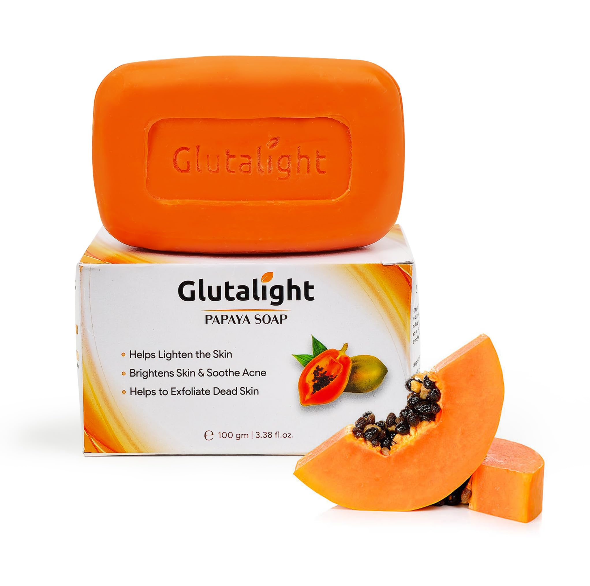 Glutalight Papaya Soap | Glutathione & Papaya Extract | Body Tan Removal Soap | Fades Pigmentation & Dark Spots | Exfoliate Dead Skin Cells | Bathing Soap for Face & Body | Soap For Bath - Pack of 1