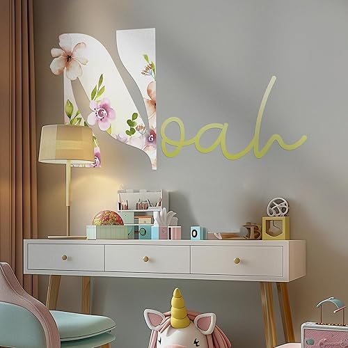Miniatura 2 de CRYPTONITE Decoración de pared de flores con nombre personalizado  Calcomanía personalizada para guardería  Decoración de dormitorio de niña