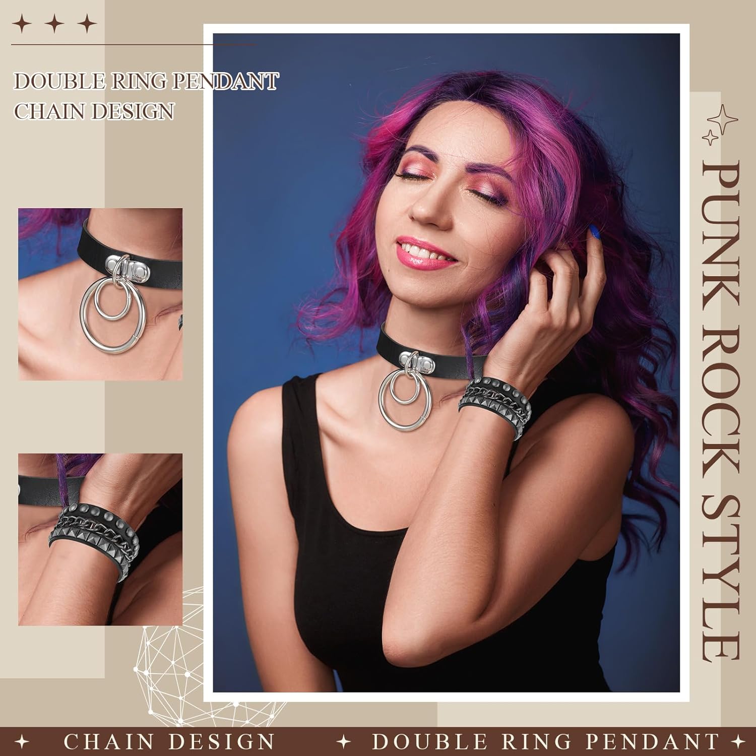Cunno 13 Pcs Leather Spike Choker Studded Bracelet Cuffs Set Gothic Punk Rock Jewelry Set Costume Accessory