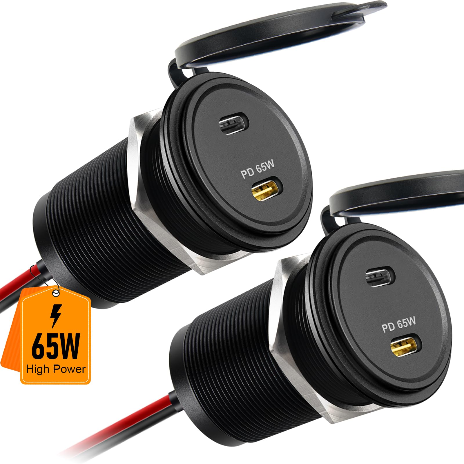 Toma USB 12V 65W PD y 20W PD, Aluminio USB C Cargador de Coche Camper, para Portátiles Autocaravana Caravana Barco Camión (2 Pcs)
