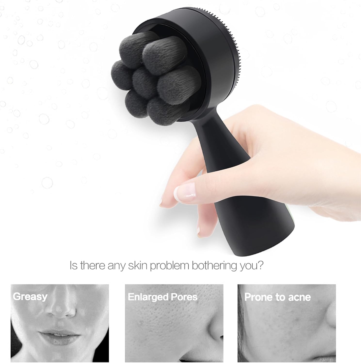 Double-Sided Face Cleaning Brush, Deep Cleansing Silicone Brush with Soft Bristles, Black