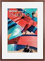 Vista 21 de Marco para póster A2, 16.5 x 23.4 pulgadas, madera maciza natural, marcos para cuadros negros con plexiglás pulido, fácil de colgar, mostrar imagen