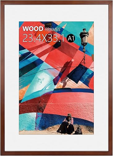 Miniatura 21 de Marco para póster A2, 16.5 x 23.4 pulgadas, madera maciza natural, marcos para cuadros negros con plexiglás pulido, fácil de colgar, mostrar imagen