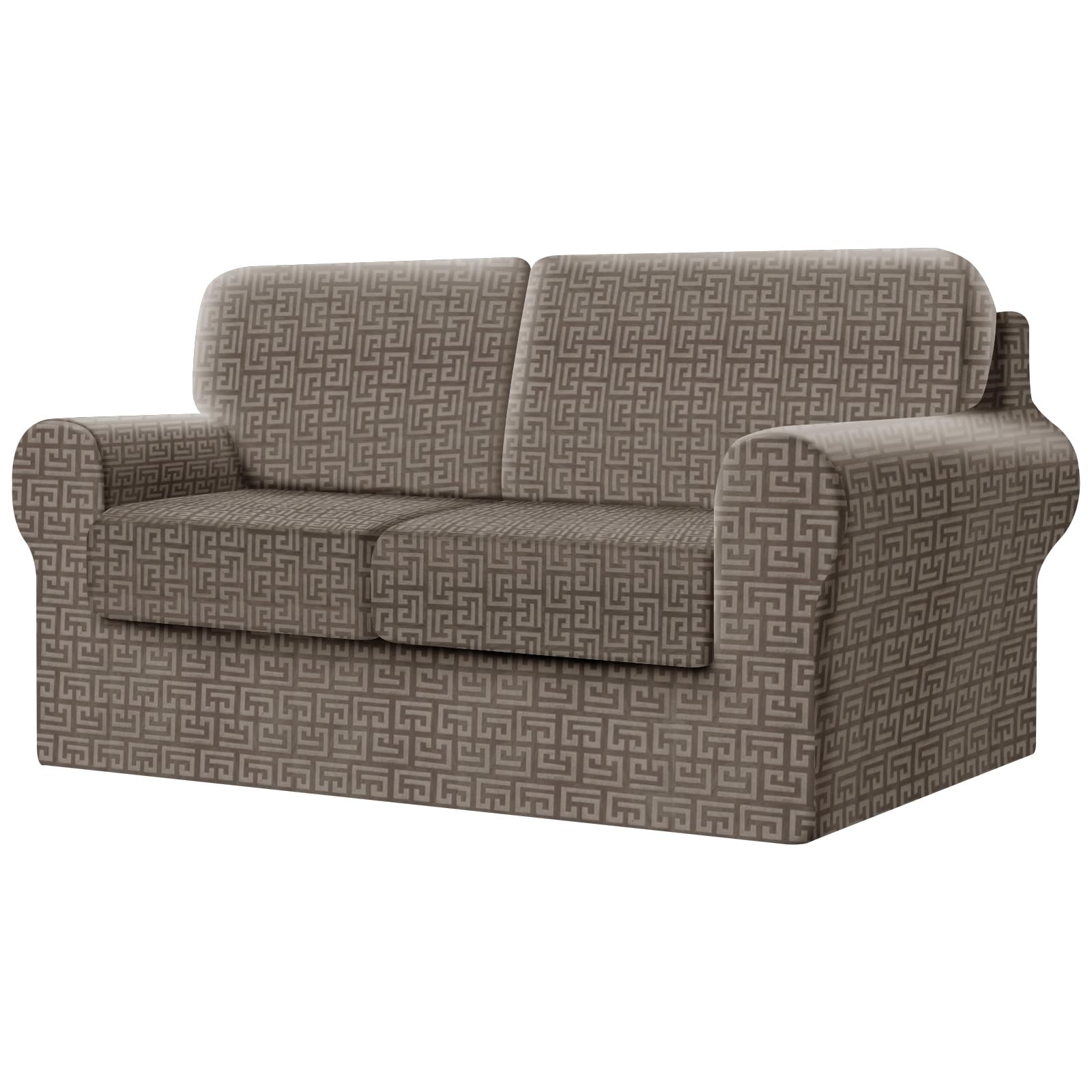 SYLC Fitted Sofa Cover 2 Seater, 5 Piece Sofa Slipcover With 2 Seat Cushion Covers And 2 Backrest Covers, Settee Covers Stretch Velvet Anaglyph(Taupe,Sofa - 5 PCS)