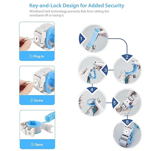 Miniatura 6 de Enlace de muñeca antipérdida, arnés al aire libre para niños (azul8.2 pies y rosa4.9 pies)