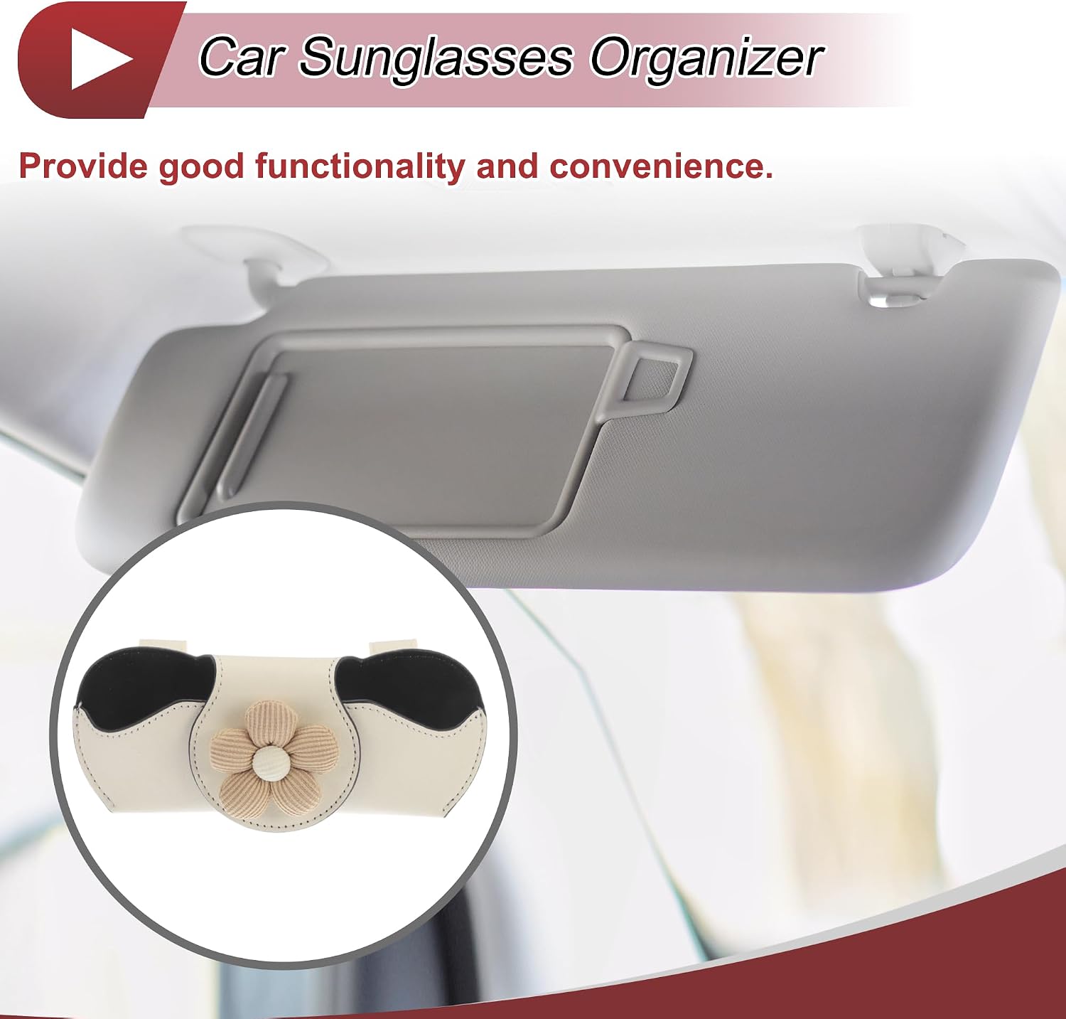 Motoforti Car Sunglasses Case Magnetic Universal Car Visor Sunglasses Holder for Car PU Leather Beige 18x7.6cm 1 Pcs