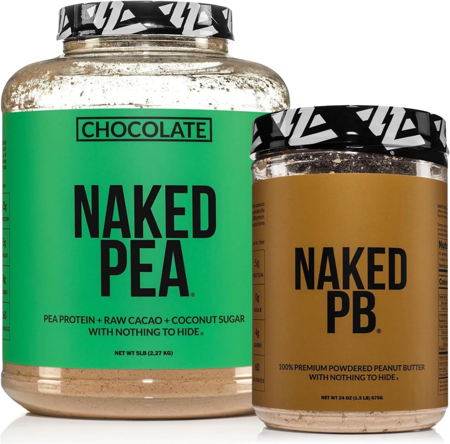 NAKED Chocolate Pea Protein Isolate 5LB Bulk PB Powdered Peanut Butter 1.5LB (45 Servings) – Plant-Based; Vegan; Non-GMO; Gluten Free; Soy Free; Lactose Free