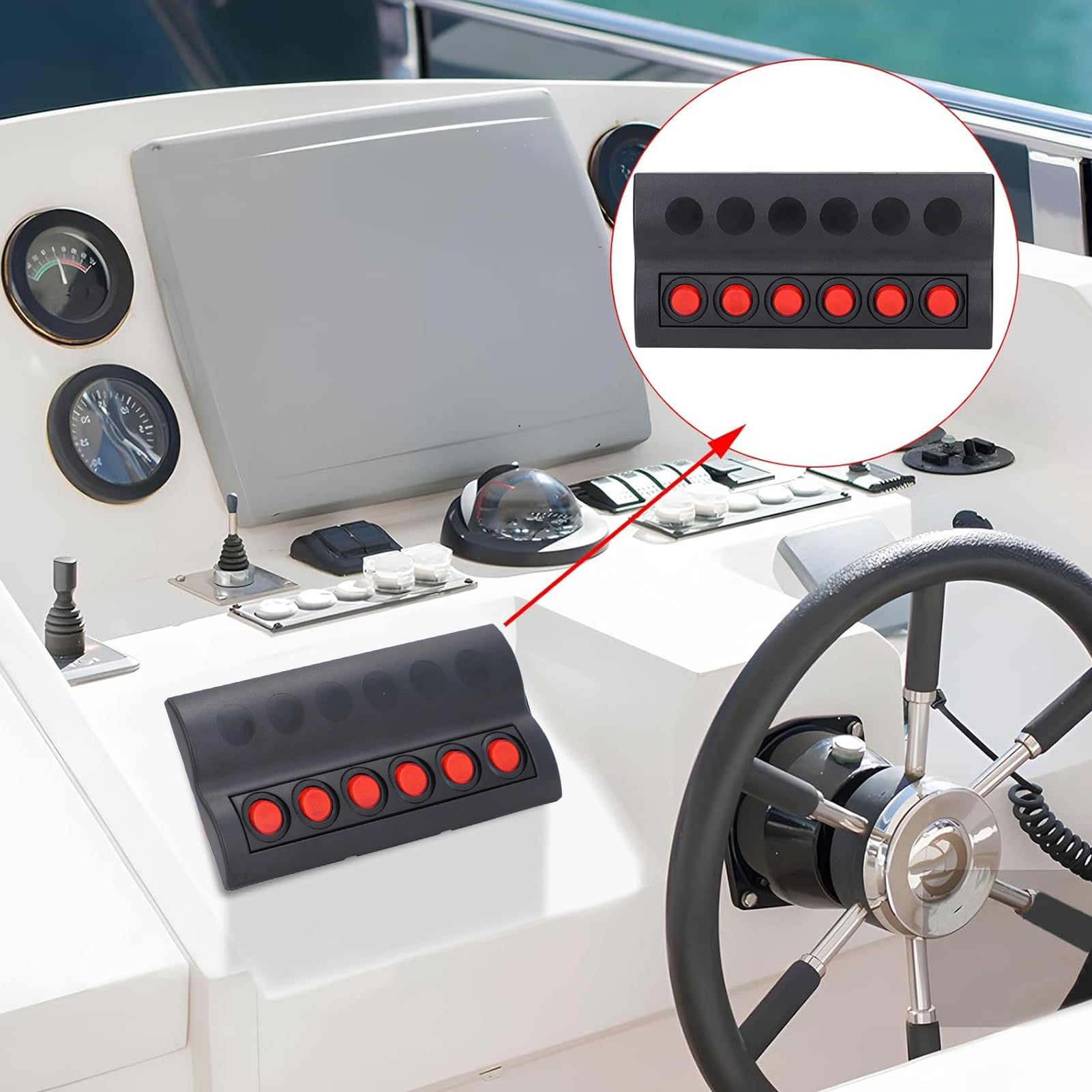 6 Gang Marine Switch Panel, Pre Wired ON OFF DC12V High Strength Electrical Impact Resistant Marine Switch Panel with Overload Protector for Yachts